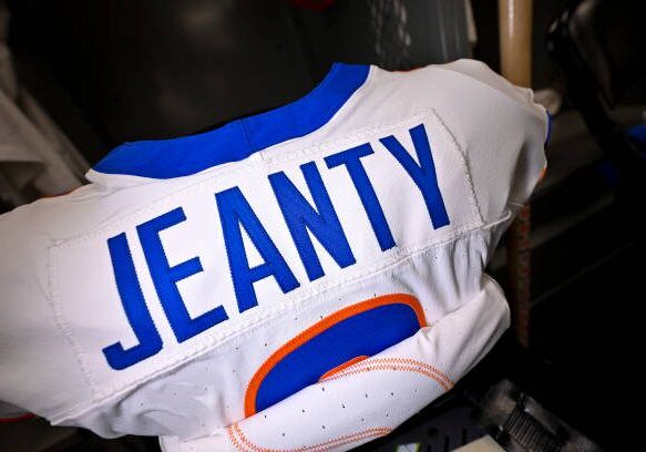 GLENDALE, ARIZONA - DECEMBER 31: A general view of the jersey and pads of Ashton Jeanty #2 of the Boise State Broncos before the game against the Penn State Nittany Lions at State Farm Stadium on December 31, 2024 in Glendale, Arizona. (Photo by CFP/Getty Images)