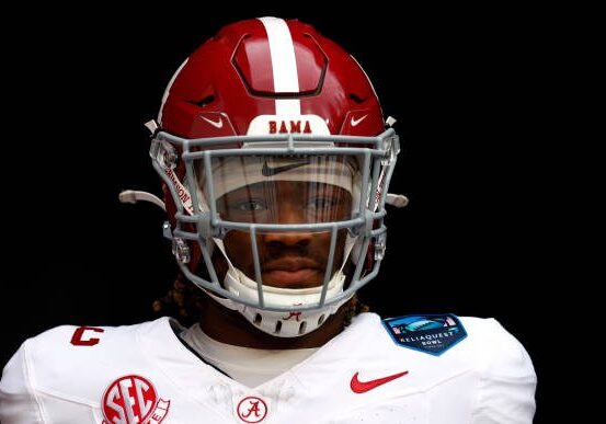 TAMPA, FLORIDA - DECEMBER 31: Jalen Milroe #4 of the Alabama Crimson Tide looks on before the game against the Michigan Wolverines during the 2024 ReliaQuest Bowl at Raymond James Stadium on December 31, 2024 in Tampa, Florida.  (Photo by Douglas P. DeFelice/Getty Images)