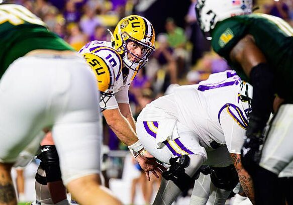BATON ROUGE, LA - SEPTEMBER 20: Garrett Nussmeier #18 of the LSU Tigers in action against the Southeastern Louisiana Lions on September 20, 2025 at Tiger Stadium in Baton Rouge, Louisiana. (Photo by Jeanne Beebe/LSU/University Images via Getty Images)
