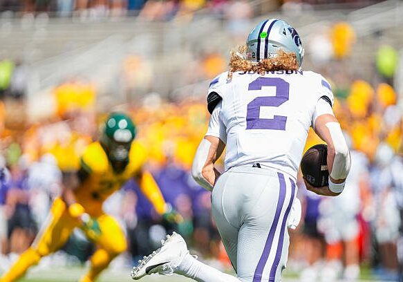 WACO, TEXAS - OCTOBER 4: Avery Johnson #2 of the Kansas State Wildcats runs the ball during the game against the Baylor Bears on October 4, 2025 at McLane Stadium in Waco, Texas. (Photo by Josh Fralick/Baylor Athletics)