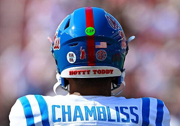 ATHENS, GA - OCTOBER 18:  Ole Miss quarterback Trinidad Chambliss (6) warms up prior to the start of the college football game between the Ole Miss Rebels and the Georgia Bulldogs on October 18th, 2025 at Sanford Stadium in Athens, GA.  (Photo by Rich von Biberstein/Icon Sportswire via Getty Images)