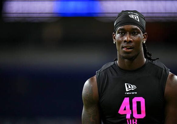 INDIANAPOLIS, IN - FEBRUARY 27: Emmanuel McNeil-Warren #DB40 of Toledo participates in a drill during the 2026 NFL Scouting Combine  at Lucas Oil Stadium on February 27, 2026 in Indianapolis, Indiana. (Photo by Cooper Neill/Getty Images)
