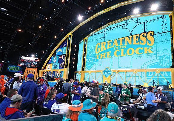 PITTSBURGH, PENNSYLVANIA - APRIL 23: Fans gather in front of the stage prior to Round One of the 2026 NFL Draft at Acrisure Stadium on April 23, 2026 in Pittsburgh, Pennsylvania.  (Photo by Emilee Chinn/Getty Images)
