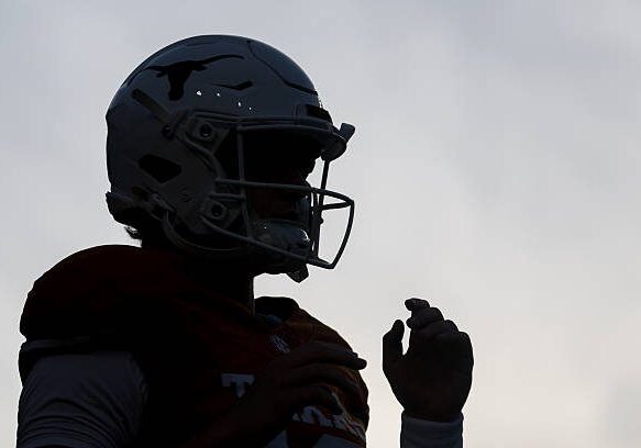 AUSTIN, TX - OCTOBER 24: Texas Longhorns quarterback Arch Manning #16 on the field before the SEC football game between the Texas Longhorns and Ole Miss on October 24, 2026, at Darrell K Royal-Texas Memorial Stadium in Austin, TX. (Photo by David Buono/Icon Sportswire via Getty Images)