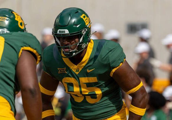 WACO, TX - SEPTEMBER 09: Baylor Bears defensive lineman Gabe Hall (95) lines up for warm up drills before the college football game between Baylor Bears and Utah Utes on September 9, 2023, at McLane Stadium in Waco, TX.  (Photo by David Buono/Icon Sportswire via Getty Images)