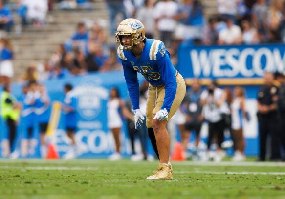 PASADENA, CA - SEPTEMBER 16: UCLA Bruins defensive lineman Laiatu Latu (15) defends during a college football game against North Carolina Central Eagles on September 16, 2023 at Rose Bowl Stadium in Pasadena, CA. (Photo by Ric Tapia/Icon Sportswire via Getty Images)