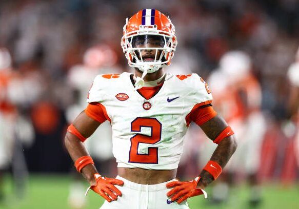 MIAMI GARDENS, FLORIDA - OCTOBER 21: Nate Wiggins #2 of the Clemson Tigers looks on during the second half of the game against the Miami Hurricanes at Hard Rock Stadium on October 21, 2023 in Miami Gardens, Florida. (Photo by Megan Briggs/Getty Images)